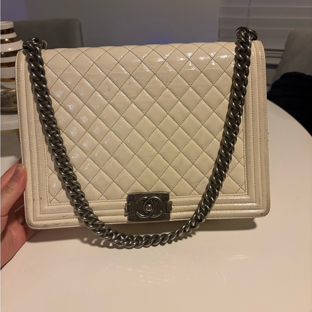 Chanel Cream/White Quilted Bag with Chain